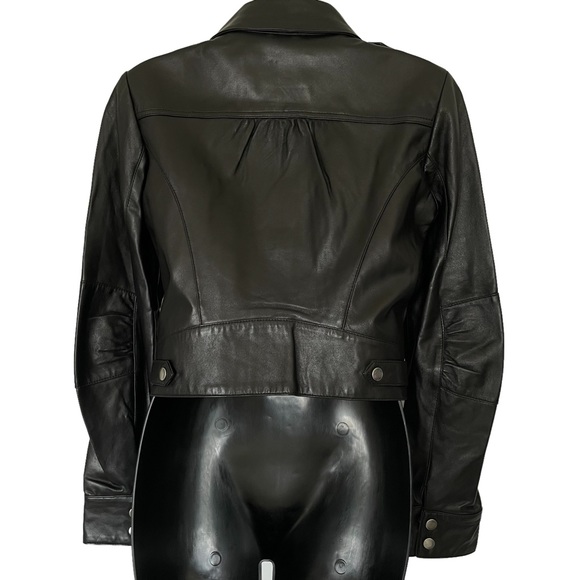 Women's Black Lambskin Leather Moto Biker Jacket Blazer by Walter Baker - Size 2 - Picture 6 of 16